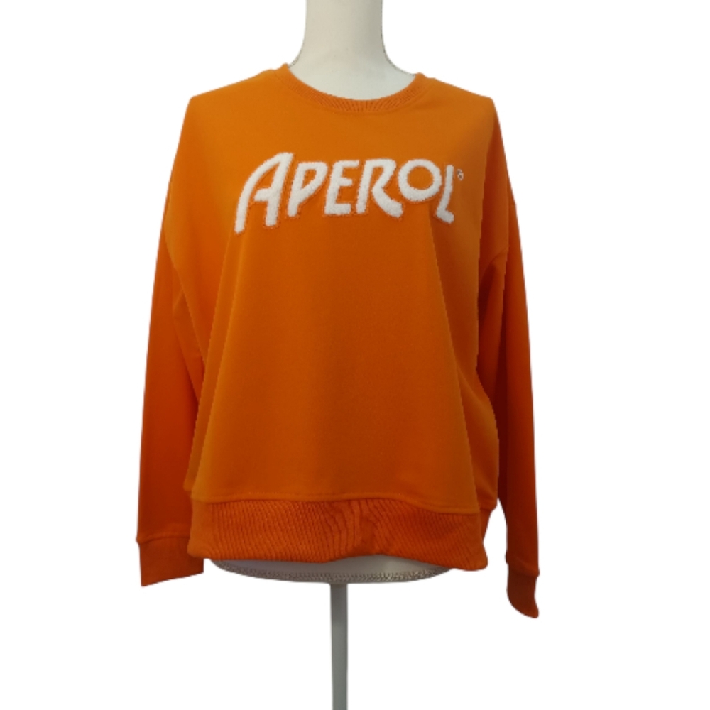 Aperol Womens Orange Long Sleeve Crewneck Puffy Letters L